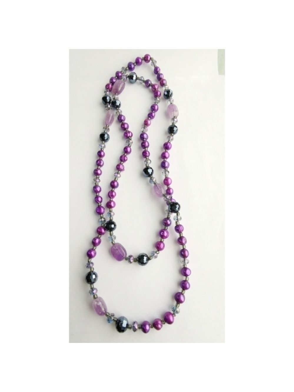 Freshwater pearl amethyst and crystal rope necklace 46"